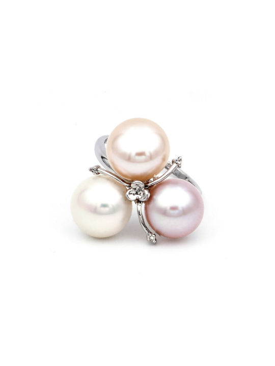 Women's White Gold Ring with Pearl 14K