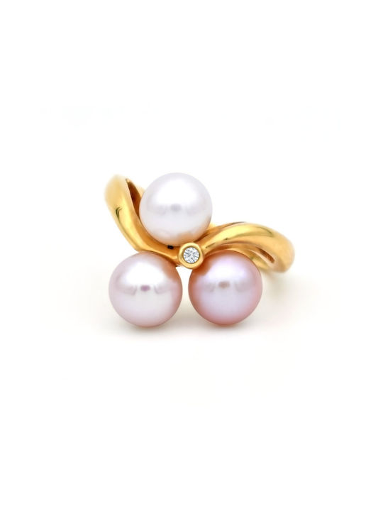 Women's Ring with Pearls & Diamond from Gold 18K