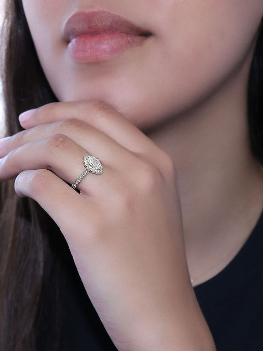 Дамски Пръстен с Диамант от Бяло злато 18K