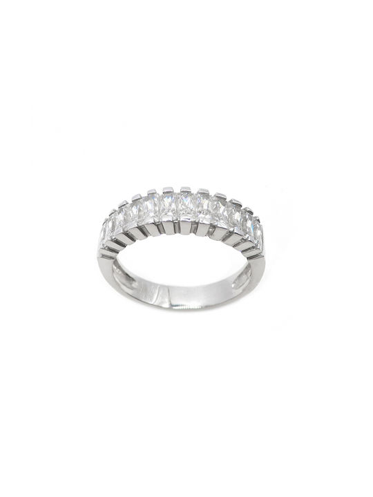 Women's White Gold Half Eternity Ring with Zircon 14K