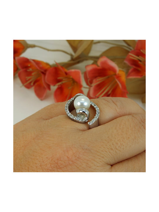 Women's White Gold Ring with Pearl 18K