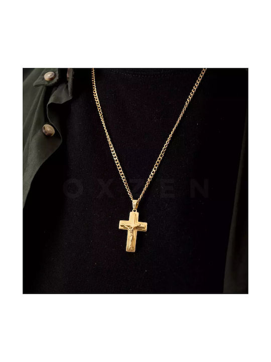 Men's Cross with the Crucified from Gold Plated Steel with Chain