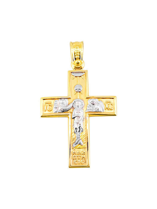 Herren Gold Kreuz 14K Beidseitig mit Kette