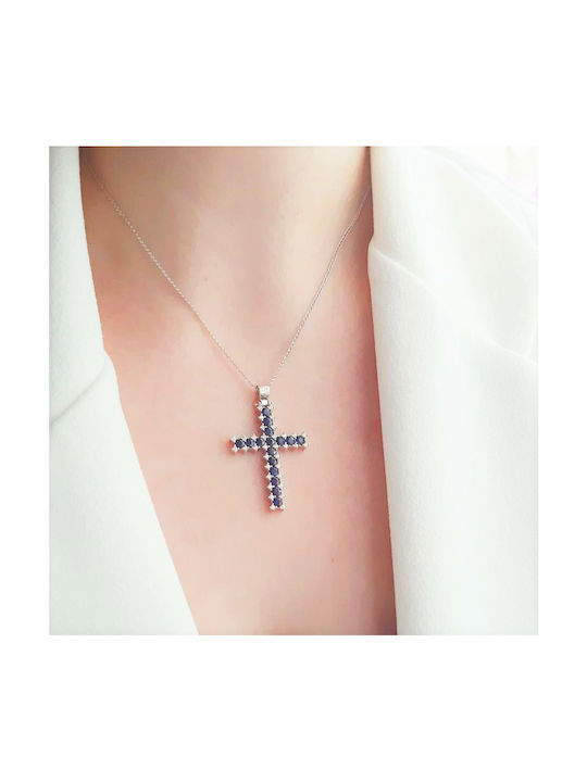 Damen Weißgold Kreuz 14K mit Kette