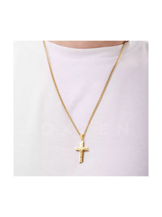 Men's Cross with the Crucified from Gold Plated Steel with Chain