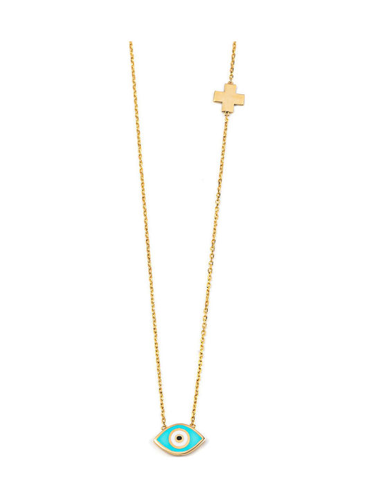 George Art Jewels Κολιέ Φυλαχτό Ματάκι από Χρυσό 14Κ