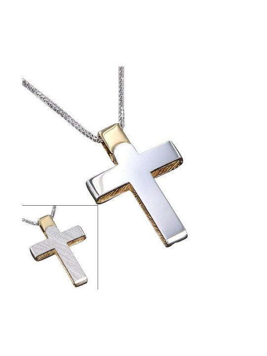 Herren Gold Kreuz 14K Beidseitig mit Kette