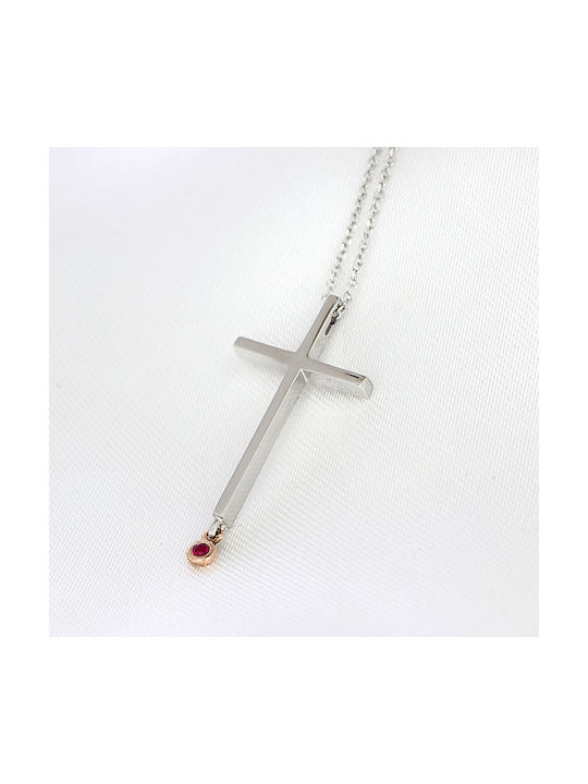 Damen Weißgold Kreuz 14K mit Kette