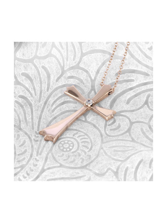 Damen Roségold Kreuz 14K mit Kette