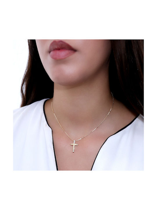 Damen Gold Kreuz 14K mit Kette