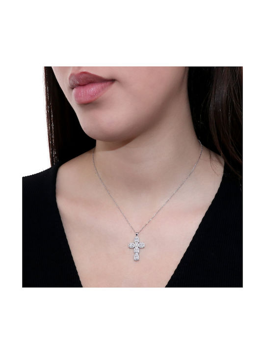 Damen Weißgold Kreuz 14K mit Kette