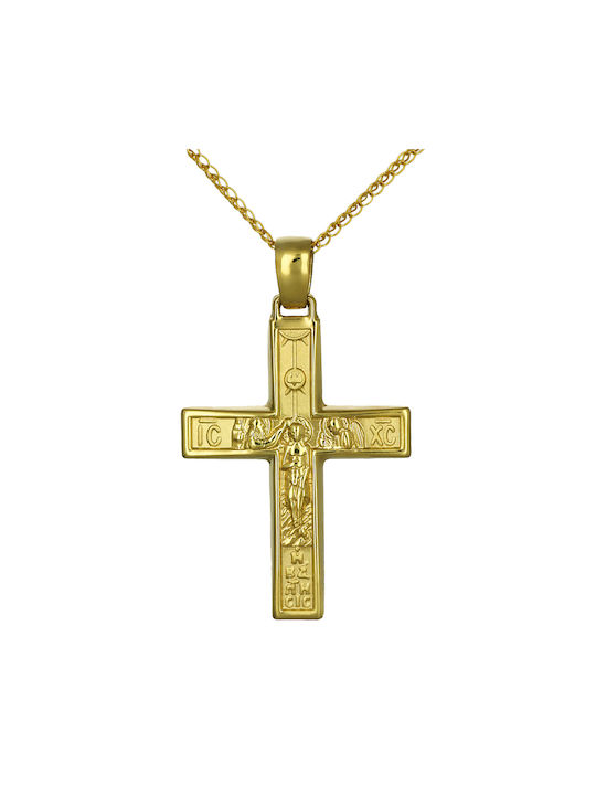 Herren Gold Kreuz 14K Beidseitig mit dem Gekreuzigten