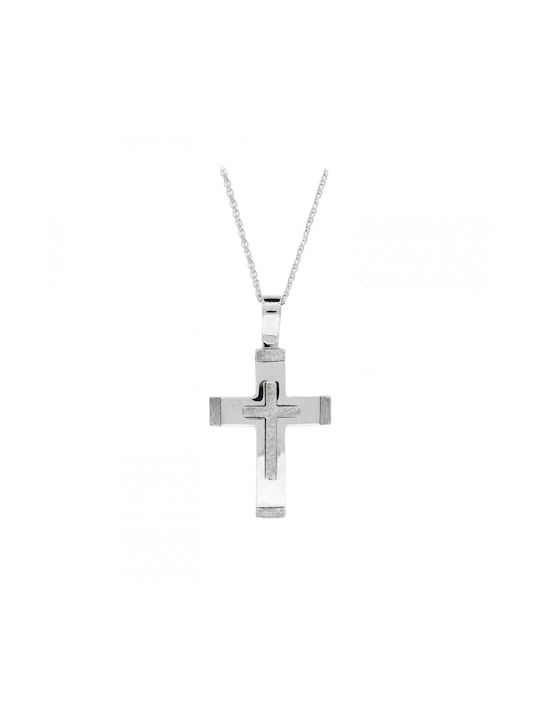 Herren Weißgold Kreuz 14K mit Kette