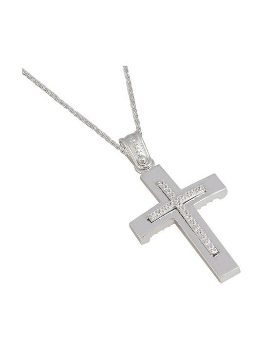 Damen Weißgold Kreuz 14K Beidseitig mit Kette