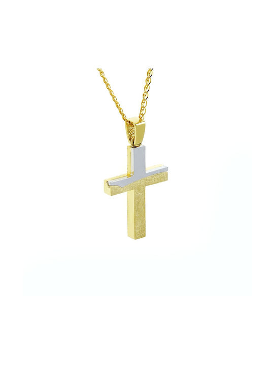 Ioannou24 Herren Gold Kreuz 14K Beidseitig mit Kette