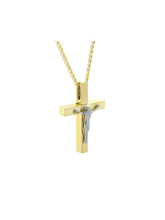 Ioannou24 Men's Gold Cross 14K Double Sided with Chain