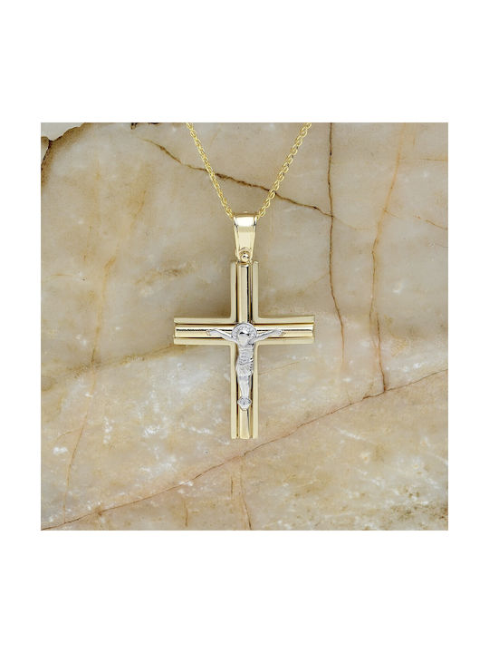 Ioannou24 Herren Gold Kreuz 14K Beidseitig mit Kette