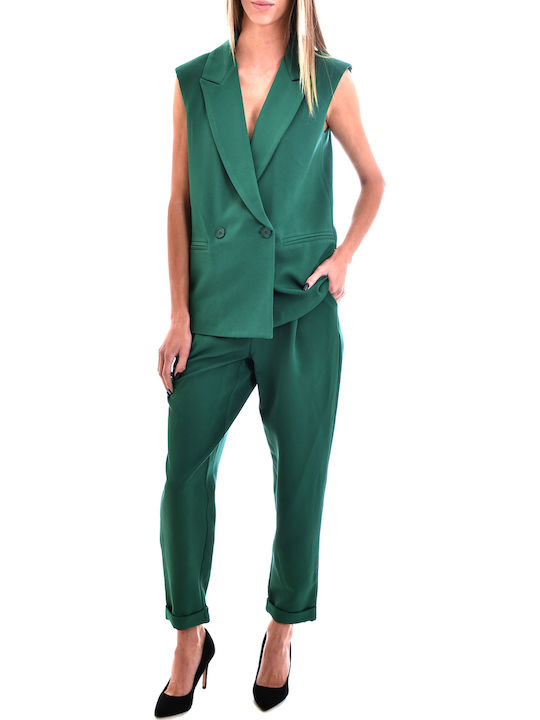 Sleeveless Double Breasted Gillet-green Зелен Дамско яке