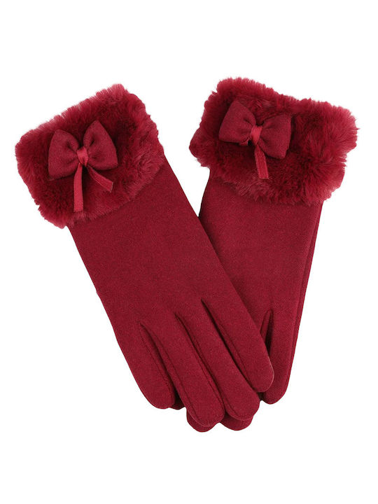 Women's Touch Gloves with Fur Burgundy