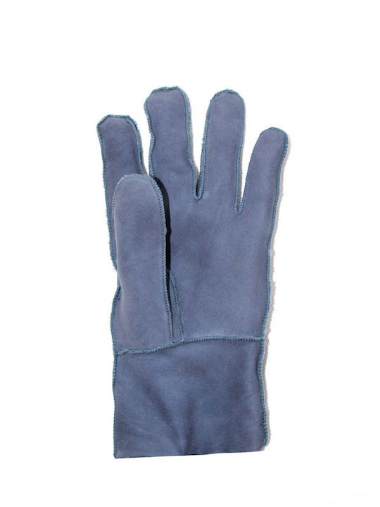 Μπλε Ανδρικά Δερμάτινα Γάντια με Γούνα