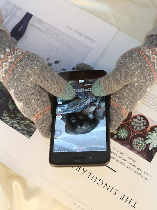 Touchscreen Gray Wolle Handschuhe