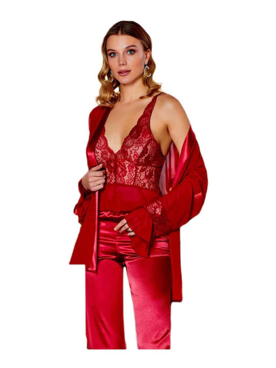 FMS Winter Women's Pyjama Set Satin Burgundy