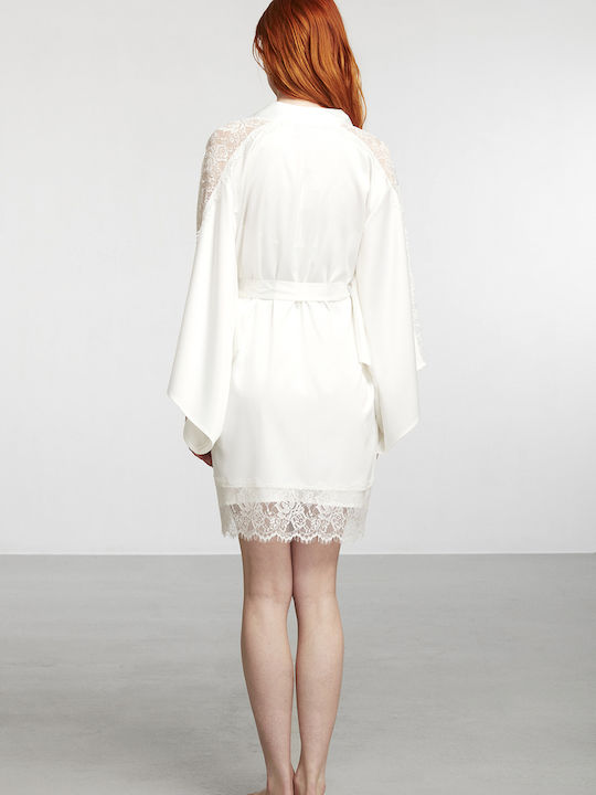 Penye Mood Sommer Damen Satin,σατεν Robe mit Nachthemd Weiß