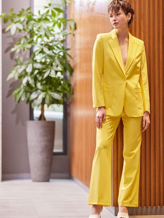 Cento Fashion Γυναικείο Σακάκι Κίτρινο