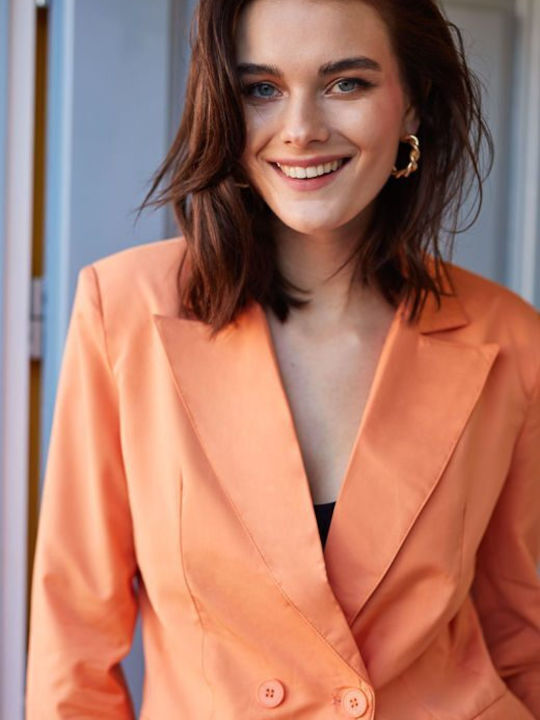 Cento Fashion Women's Double Breasted Blazer Orange