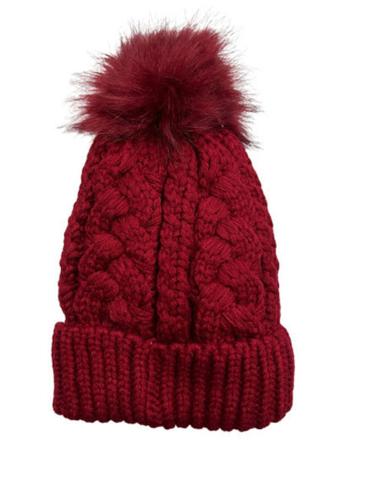 Pom Pom Beanie Γυναικείος Σκούφος με Πλεξούδες σε Ροζ χρώμα