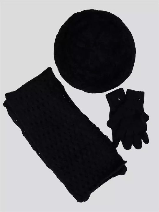 Frauen Set mit Beanie Gestrickt in Schwarz Farbe