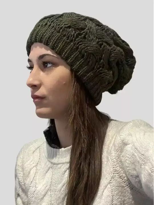 Beanie Γυναικείος Σκούφος με Πλεξούδες σε Χακί χρώμα