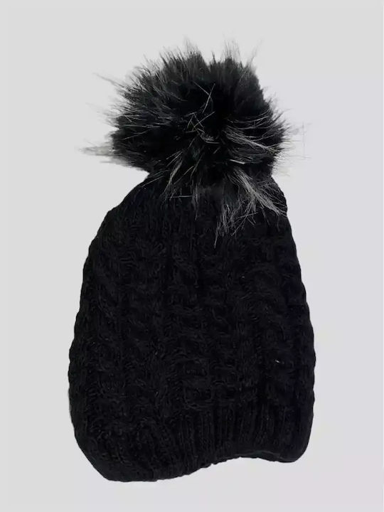 Pom Pom Beanie Frauen Beanie mit Strickmuster in Schwarz Farbe