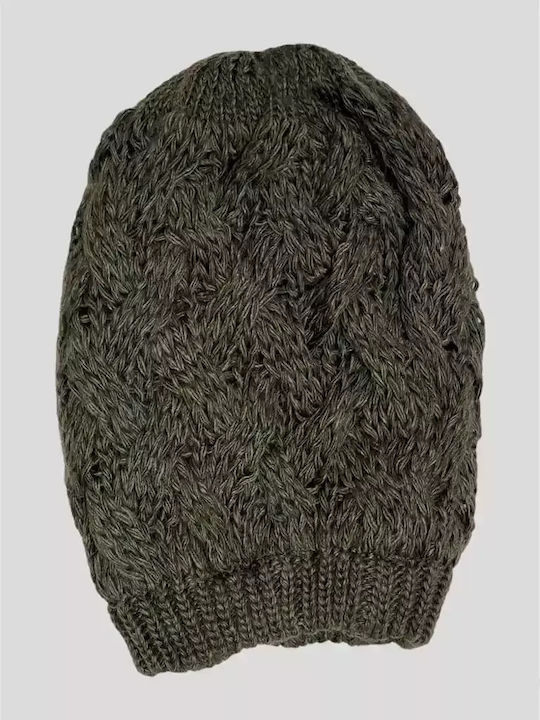 Beanie Γυναικείος Σκούφος με Πλεξούδες σε Χακί χρώμα