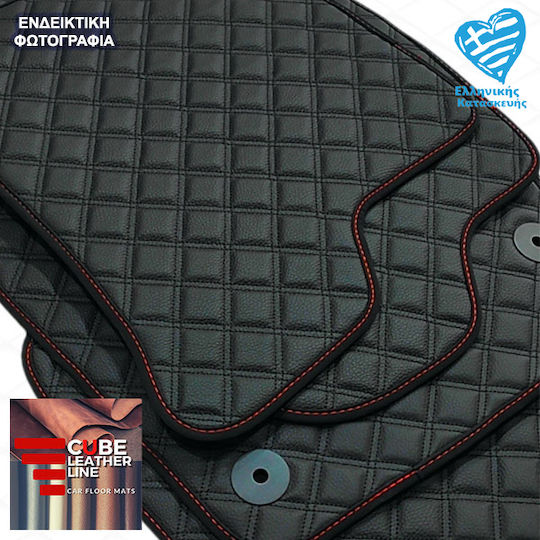 Covorașe Technoleather Nissan Sunny N14 1991-1995 Cube Negru cu Broderie Roșie Set de 4 Bucăți