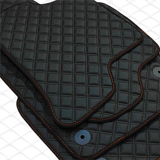 Автомобилни стелки Nissan Qashqai+2 NJ10 Techno-Leather Cube черни с оранжева бродерия комплект от 4 части