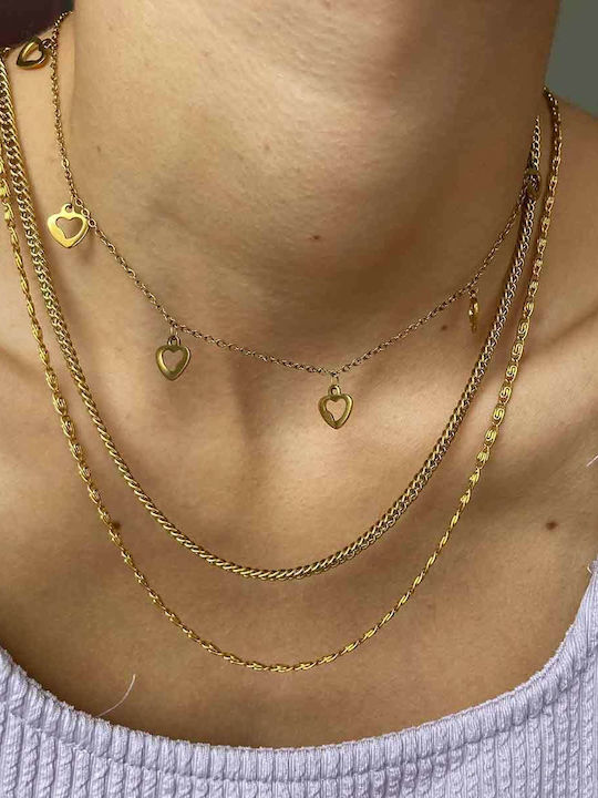 Goldjewels Верига Врат от Стомана Позлатена Тънка Дебелина 3mm и Дължина 60cm
