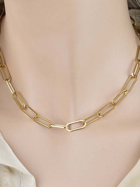 Goldjewels Lanț Gât din Oțel Placată cu Aur Largă Grosime 7mm și Lungime 55cm