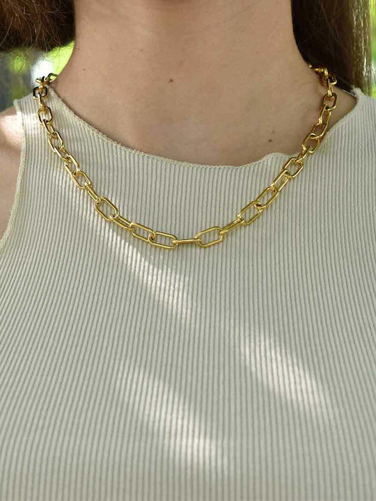 Goldjewels Lanț Gât din Oțel Placată cu Aur Largă Grosime 7mm și Lungime 55cm