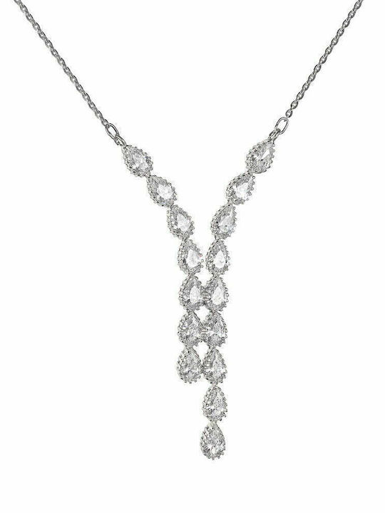 White Gold Set Necklace & Bracelet with Stones 14K