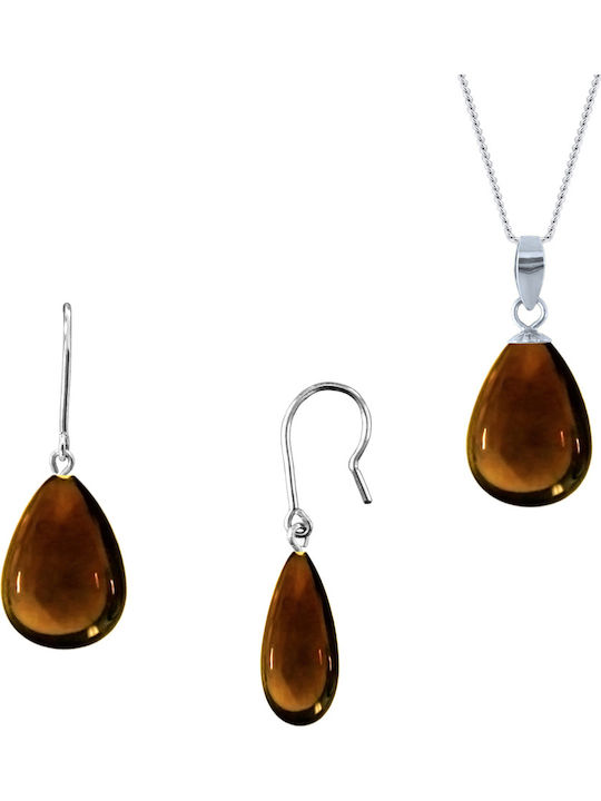 Margaritari Set mit Ohrringe & Anhänger aus Silber mit Steinen