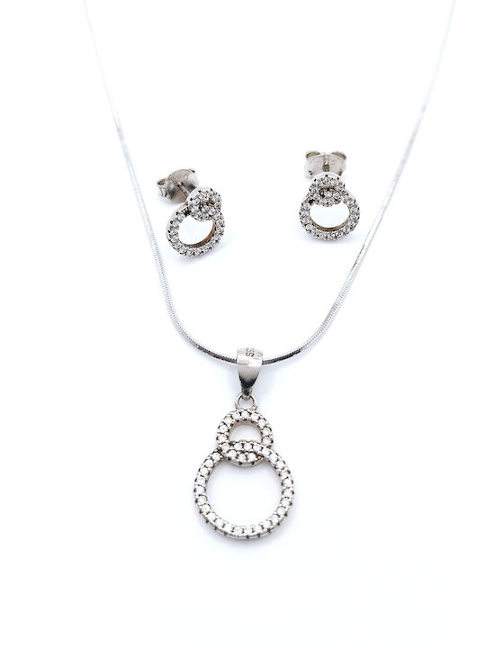 PS Silver Silver Set Earrings & Necklace with Stones