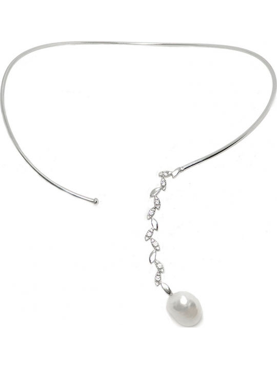Art d or Set with Necklace & Bracelet from White Gold 14K with Stones and Pearls
