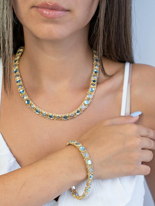 Set with Necklace & Bracelet from Silver Gold Plated with Stones