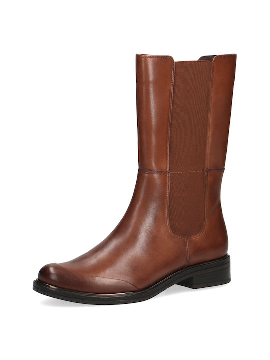 Caprice Leather Riding Boots with Rubber Tabac Brown