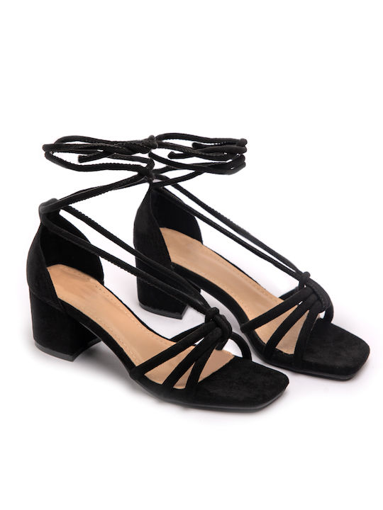 Malesa Suede Women's Sandals with Laces Black