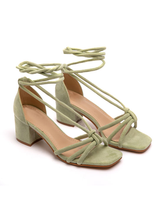 Malesa Suede Women's Sandals with Laces Green