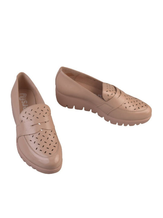 Leather Women's Moccasins in Beige Color