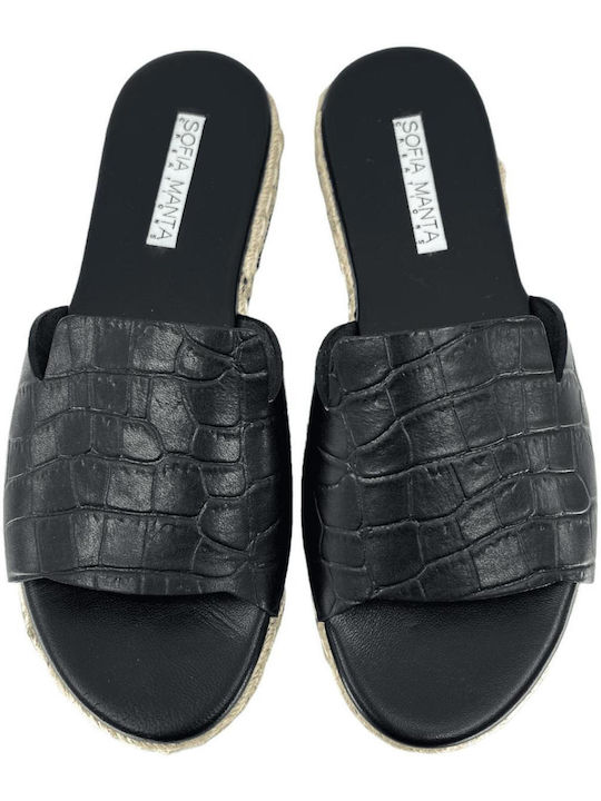 Sofia Manta Leather Women's Flat Sandals in Black Color