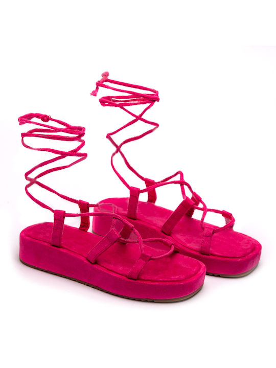 Malesa Pantofi cu platformă Suede Lace-Up Women's Sandals Fuchsia